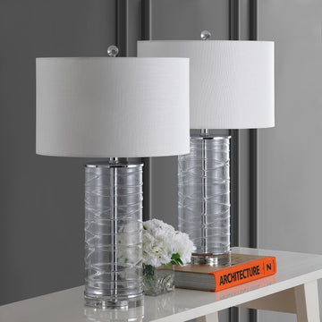 Cole 27.5" Modern Fused Glass Cylinder LED Table Lamp - JONATHAN Y